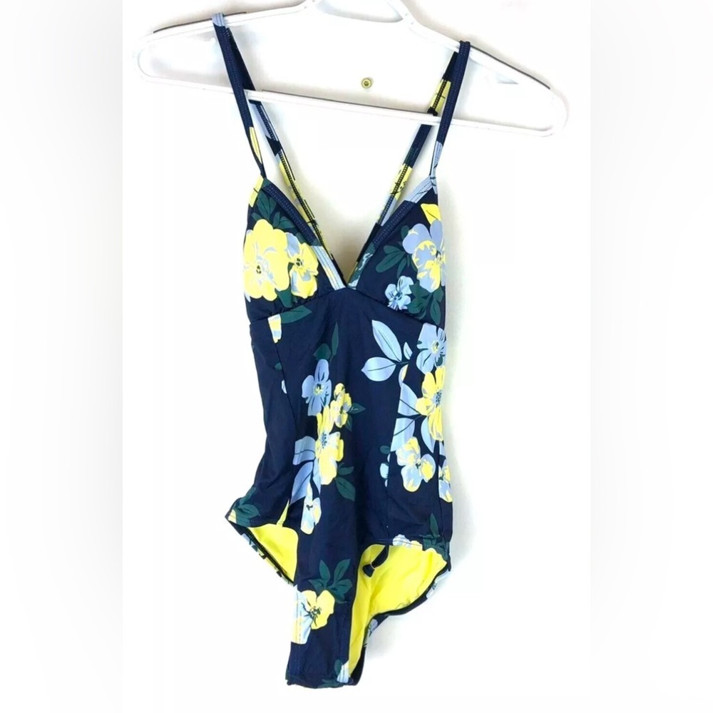 Splendid Women’s Crisscross Blue Floral One Piece Swimsuit Size XS